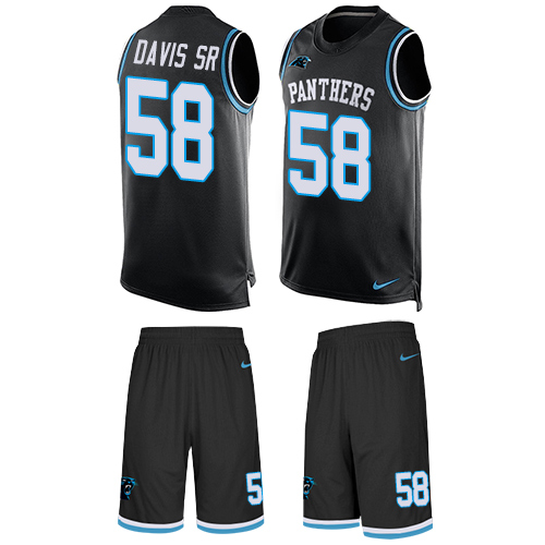 Men's Limited Thomas Davis Nike Jersey Black - #58 Tank Top Suit NFL Carolina Panthers